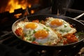 Kitchen symphony, two sunny side up eggs sizzling in a pan Royalty Free Stock Photo