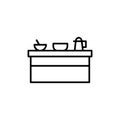 Kitchen table with appliances icon. Kitchen appliances for cooking Illustration. Simple thin line style symbol Royalty Free Stock Photo