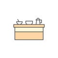 Kitchen table with appliances icon. Kitchen appliances for cooking Illustration. Simple thin line style symbol Royalty Free Stock Photo