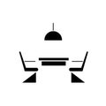 Kitchen table with chairs black vector concept icon. Kitchen table with chairs flat illustration, sign Royalty Free Stock Photo