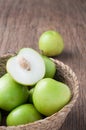 Kitchen table with slice fresh monkey apple on basket. healthy Royalty Free Stock Photo