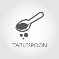 Kitchen tablespoon black flat icon. Spoon with abstract ingredient. Vector illustration Royalty Free Stock Photo