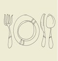 Kitchen tableware hand drawn image. Royalty Free Stock Photo