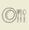 Kitchen tableware hand drawn image. Royalty Free Stock Photo