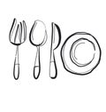 Kitchen tableware hand drawn image. Royalty Free Stock Photo