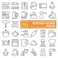 Kitchen thin line icon set, cooking symbols collection, vector sketches, logo illustrations, utensil signs linear Royalty Free Stock Photo