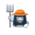 Kitchen timer mascot design working as a Farmer wearing a hat