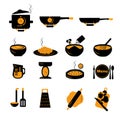 Kitchen tool icons set. Silhouette dishes, utensils kitchen equipment. Royalty Free Stock Photo
