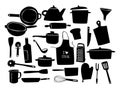 Kitchen tool set in silhouette. Cooking utensil sketch style. Baking equipment collection. kitchenware Royalty Free Stock Photo