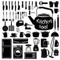 Kitchen tool silhouette collection set on white background Royalty Free Stock Photo