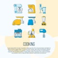 Kitchen tools card concept. culinary illustration in flat style for design and web.