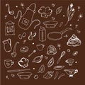 Kitchen tools on chocolate background Royalty Free Stock Photo