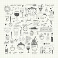 Kitchen tools doodle set. Hand drawn vector Illustration