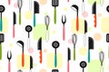 Kitchen tools fork retro seamless pattern whisk