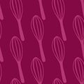 Kitchen tools seamless pattern with doodle corolla elements. Dark pink palette artwork. Cooking tools print