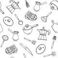 Kitchen tools seamless vector pattern. Hand-drawn illustration isolated on white background. Royalty Free Stock Photo