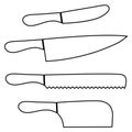Kitchen tools set of four kitchen knives for butter, bread, carving knife and cleaver outline simple minimalistic flat Royalty Free Stock Photo