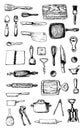 Kitchen tools - set of hand-drawn doodle icons. Isolated objects