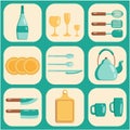 Kitchen tools set icon. Vector flat illustration Kitchenware collection. Cooking tools, utensils, cutlery