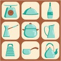 Kitchen tools set icon. Vector flat illustration Kitchenware collection. Cooking tools, utensils, cutlery