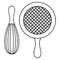 Kitchen tools set of sieve and whisk, set for baking outline simple minimalistic flat design vector illustration Royalty Free Stock Photo