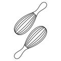 Kitchen tools set of two whisks, baking logo outline simple minimalistic flat design vector illustration isolated on white Royalty Free Stock Photo