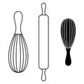 Kitchen tools set of whisks line and negative and a roller pin outline simple minimalistic flat design vector illustration Royalty Free Stock Photo