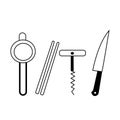 Kitchen Tools Vector Collection - Strainer, Chopsticks, Corkscrew, Knife Royalty Free Stock Photo
