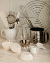 Kitchen tools of white and steel color & x28;accessories& x29; for baking Royalty Free Stock Photo