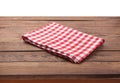 Kitchen towel on empty wooden table. Napkin close up top view mock up for design. Kitchen rustic background. Royalty Free Stock Photo