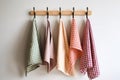 Kitchen towels haning on rack cotton. Generate AI