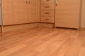 Kitchen units and wooden floor