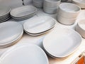 Kitchen Utensil, Collection of White Porcelain Dishes, Bowls and Plates Preparing for Serve Hot and Cold Food Royalty Free Stock Photo