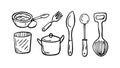Kitchen Utensil Doodle Set: Hand-Drawn Cooking Tools Illustration, vector design Generative AI Royalty Free Stock Photo