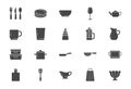 Kitchen utensil flat icons. Vector illustration include icon - tableware, dish, pan, casserole spatula, plate, wineglass