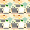 Kitchen utensil and food seamless pattern background illustration Royalty Free Stock Photo