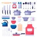 Kitchen utensil icons and design elements set. Cooking and kitchenware modern tools. Vector colorful flat illustration Royalty Free Stock Photo