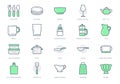 Kitchen utensil line icons. Vector illustration include icon - tableware, dish, casserole spatula, plate, wineglass, cup