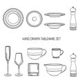 Kitchen utensil set. A set kitchenware. Kitchen utensils in hand drawn style. Kitchen dishes. Kitchen utensils for Royalty Free Stock Photo