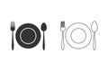 Kitchen utensil spoon plate fork line icon set. Vector Royalty Free Stock Photo