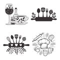 Kitchen utensil vector set with chef hat and rolling pin silhouette Royalty Free Stock Photo