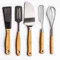 Set of Kitchen Utensils Grater, Spatula, Cake Server, Small Whisk, Egg Beater Royalty Free Stock Photo