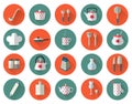 Kitchen utensils and cookware flat icons set, cooking tools Royalty Free Stock Photo