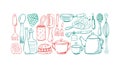 Kitchen Utensils Doodle Pattern Illustration, vector design Generative AI Royalty Free Stock Photo
