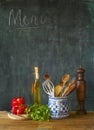 Kitchen utensils, food ingredients Royalty Free Stock Photo