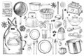 Kitchen utensils hand drawn vector Royalty Free Stock Photo