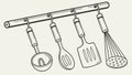 Kitchen Utensils Hanging Rack, Essential Cooking Tools, vector design Generative AI Royalty Free Stock Photo