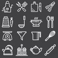 Kitchen utensils icons, thin line Royalty Free Stock Photo