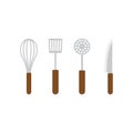 Kitchen utensils. Kitchen set. Metal bases and wooden handles. Vector illustration. EPS 10. Royalty Free Stock Photo