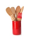 Kitchen utensils made of bamboo in stand Royalty Free Stock Photo